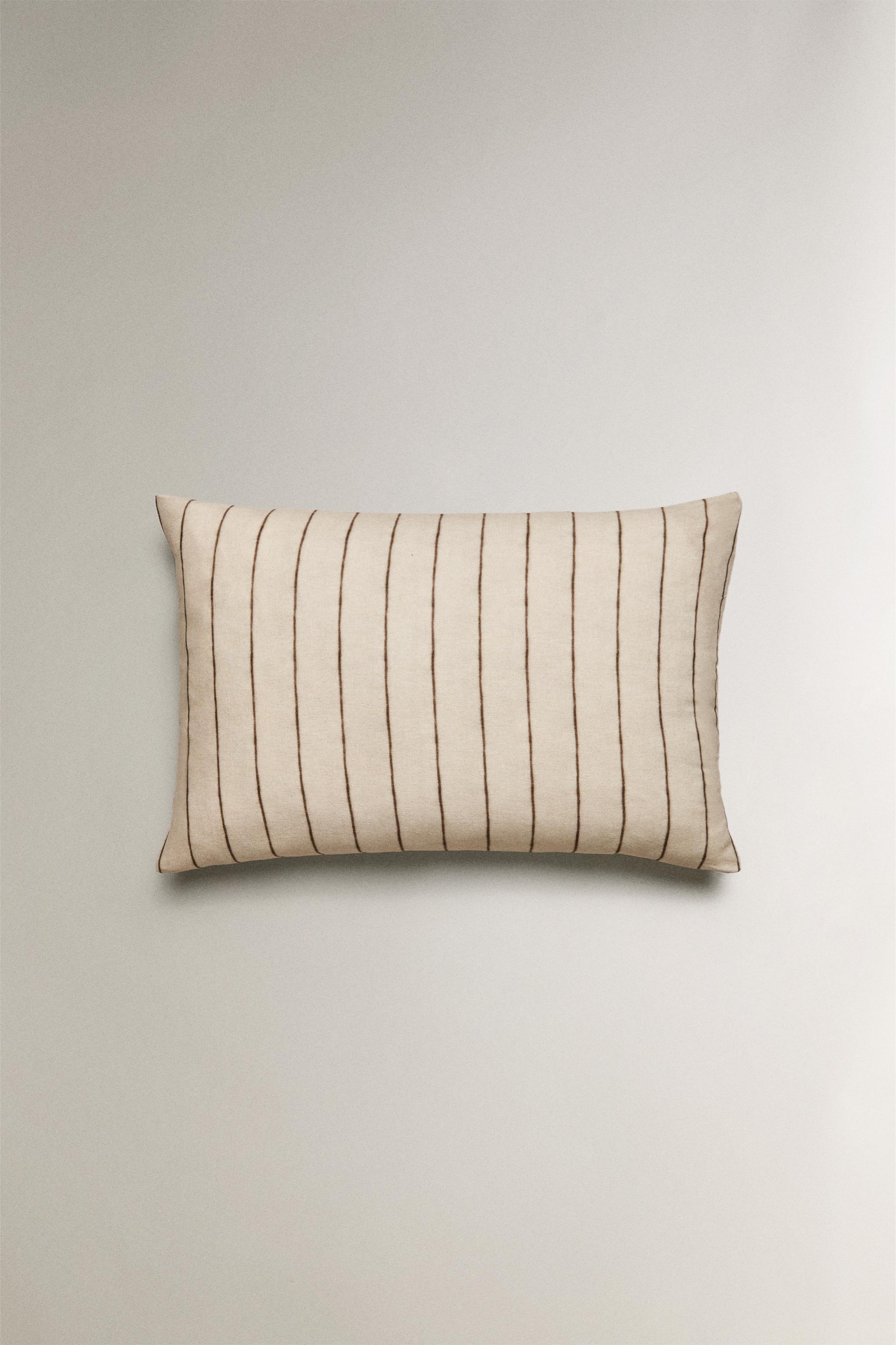 STRIPED COTTON AND LINEN PILLOWCASE